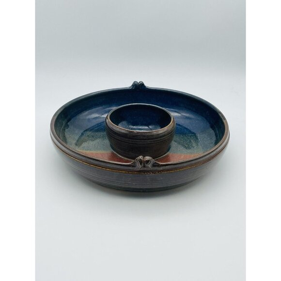 Mariella Owens Pottery Chip and Dip Bowl Red Green Blue - Picture 7 of 11